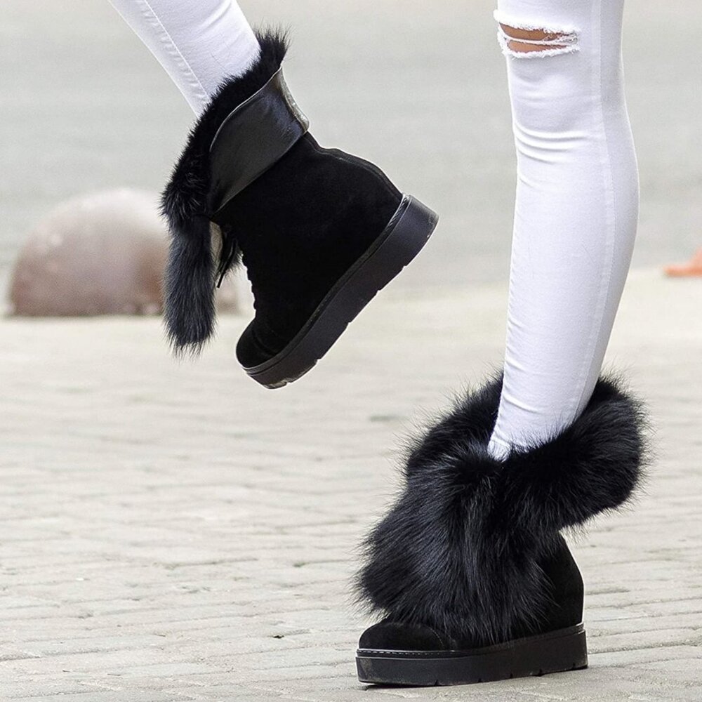 Litvin Mukluk Fur Cuff Platform Ankle Boots Booties 40 US 10 Mall Goth Festival